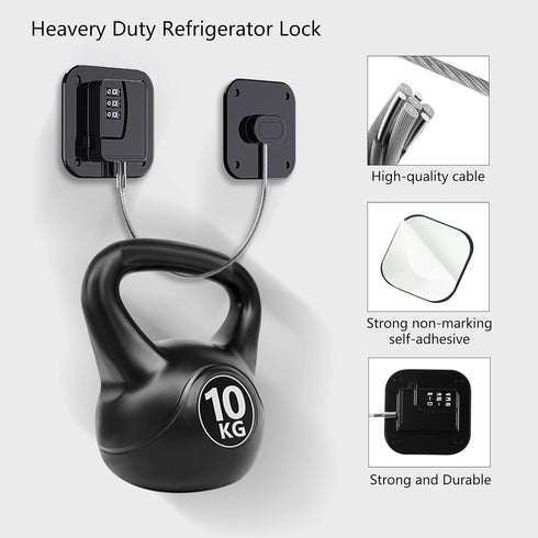 Refrigerator Lock, Heavy Duty Fridge Lock, Combination Lock for Refrigerator Cabinets, Drawers, Safety Lock, Easy Install No Keys Needed (Black-1P...