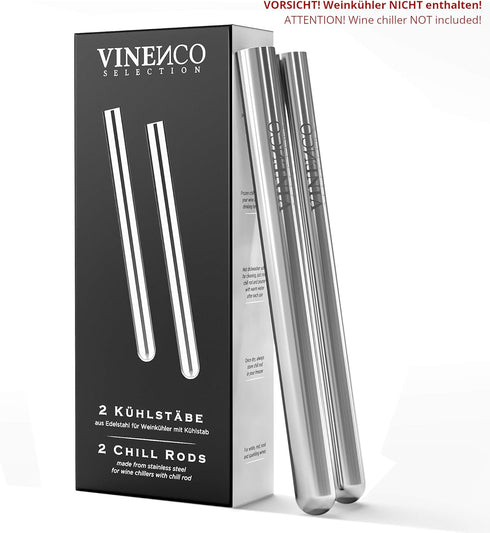2 Extra Stainless Steel Chill Rods for Your Wine Cooler Set | Design Bar Accessory Men Women...