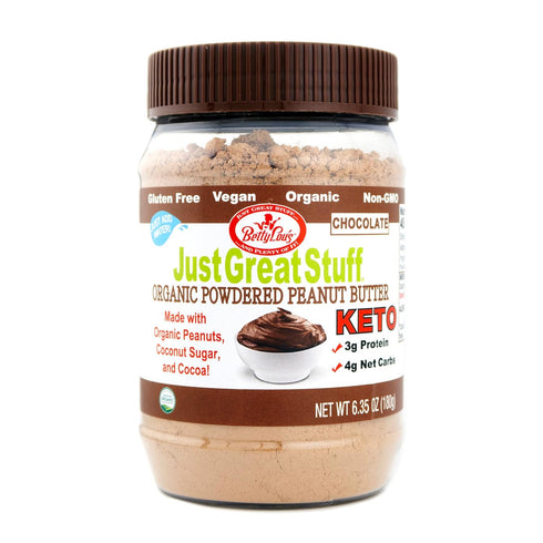 Betty Lou's 100% Organic Chocolate Peanut Butter Powder, Gluten Free, Vegan, Low Calorie, All Natural, High Protein, Deliciously Healthy, Just Add...
