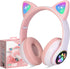 Kids Wireless Headphones Cat Ear LED Light Up Bluetooth Foldable Headphones Over Ear w/Microphone for Online Distant Learning (Pink)......