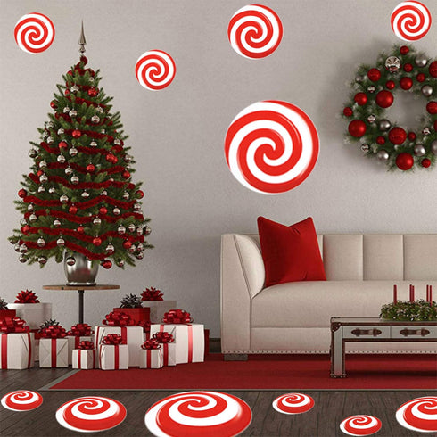 24 PCS Peppermint Floor Decals Stickers-3 Sizes Self-Adhesive Design Christmas Candy Stickers,Floor Window Clings for Christmas Valentine's Day Ca...