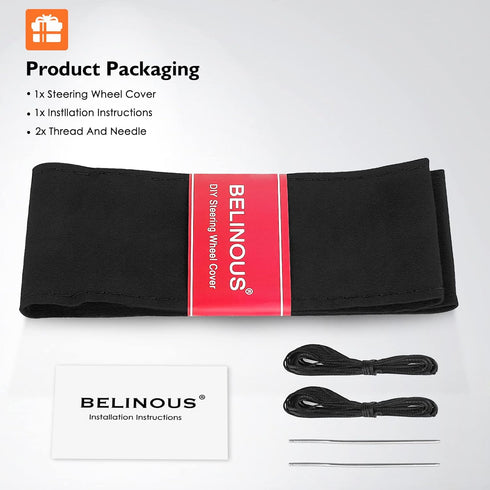 Suede Steering Wheel Leather Wrap (Size M4, Black)...