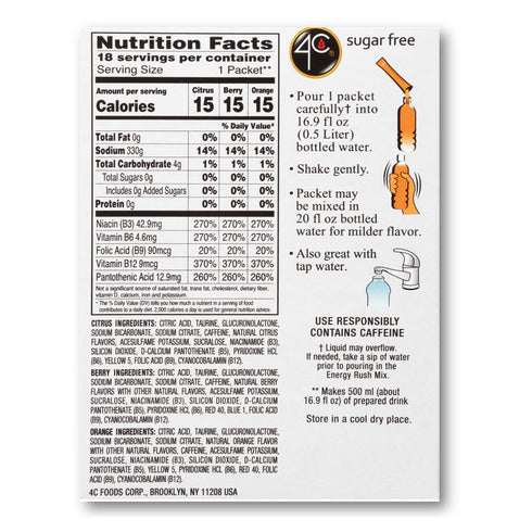 4C Energy Rush Drink Mix - Pack of 2 Boxes - 18 Packets Each - Makes 36 Servings - 6 Orange, 6 Berry, 6 Citrus Packets - Bonus Variety Pack -Net W...