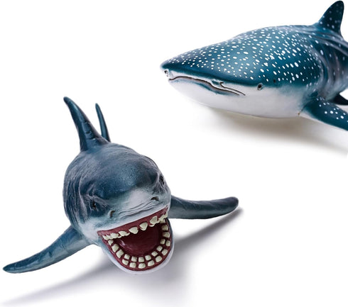 Gemini&Genius Sea Animal Great White Shark and Whale Shark Action Figure Set Soft Rubber Ocean Sea Animal Marine Animal Model Toys for Kids Swimmi...