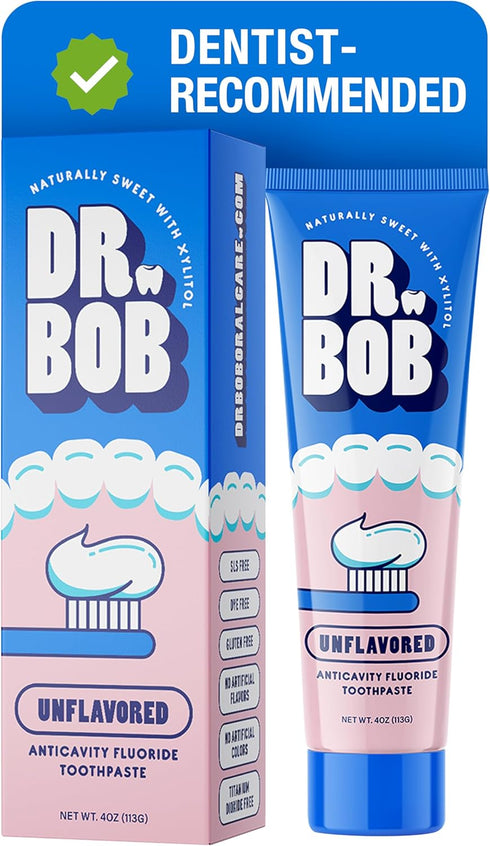 Dr. Bob Unflavored Anticavity Fluoride Toothpaste for Kids, Dentist-Recommended Toothpaste Gel with Xylitol for Sensitive Teeth, SLS-Free, Childre...