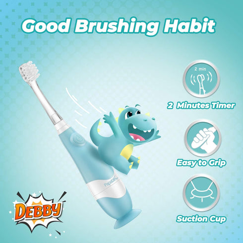 Papablic Toddler Sonic Electric Toothbrush for Ages 1-3 Years, Baby Electric Toothbrush with Cute Dino Cover and Smart LED Timer, 4 Brush Heads (D...