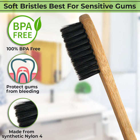 24 Count I Bamboo Toothbrush I Soft Bristles Best for Sensitive Gums I Charcoal I Vegan I Natural Wood I BPA Fee I Recyclable I Compostable I Biod...