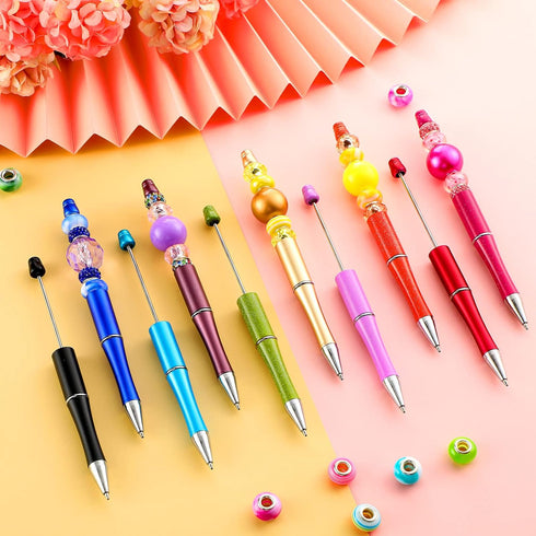 Crtiin 50 Pieces Plastic Beadable Pen Bulk Bead Ballpoint Pen Shaft Black Ink Beaded Pens with 50 Refills for DIY Making Gift Kids Students Office...
