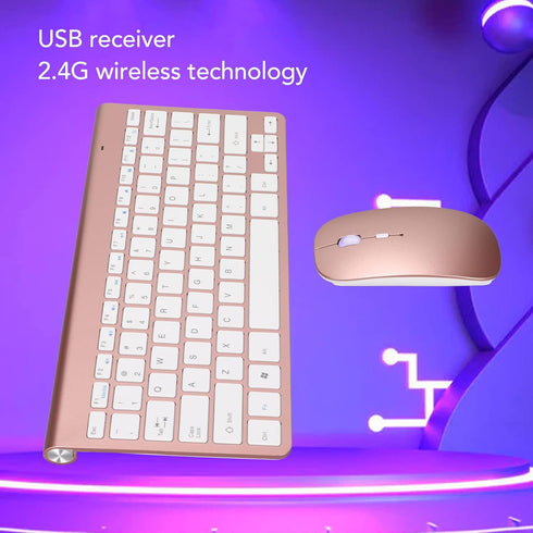 Keyboard mouse set , 2.4G , 78 keys, USB thin etched keycaps, mute , ergonomic design, QWERTY, for PC, laptop(Rose gold)...