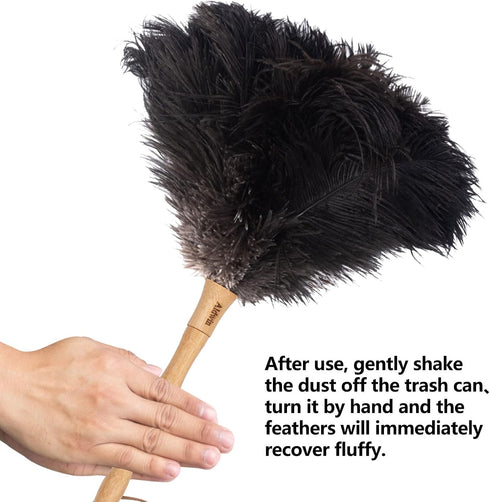 Ostrich Feather Duster, 16 inch Black Genuine Ostrich Feathers with Wood Handle, Reusable Car Dusters, Eco-Friendly Cleaning Handheld Dusters for ...