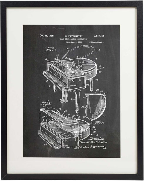IDIOPIX Piano Patent Wall Decor Chalkboard Art Print Set of 6 Prints UNFRAMED...