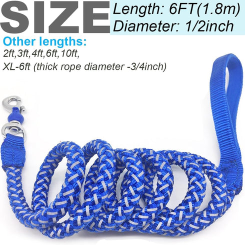Reflective Dog Leash 2ft 3ft 4ft 6ft 10ft, Heavy Duty Dog Leash Nylon Braided Strong Rope Dog Lead for Small Medium Large Dogs Walking Leash (Blue...