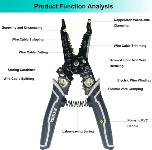 9-in-1 Wire Stripper Tool, 8inch Wire Strippers electrical, Multifunctional Electrician Pliers Flush Wire Cutters Safety Wire Pliers for Electric ...