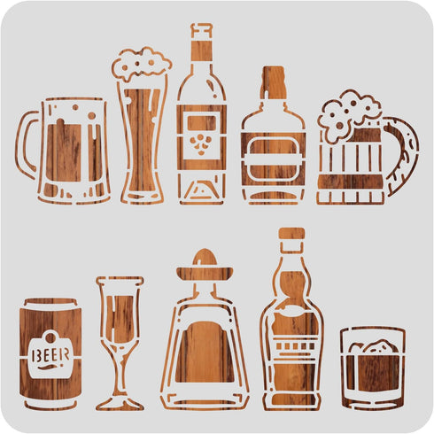 BENECREAT Oktoberfest Drawing Painting Stencils, 12x12" Beer Wine Glasses Bottles Plastic Stencil Templates for Summer Fun, Diary Scrapbook DIY Cr...