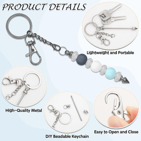 12Pcs Beadable Keychain Bar Bulk, Colorful Plating Alloy Beaded Keychain, Blank Keychain Making Supplies DIY Keychain Supplies for Pendant DIY Pro...