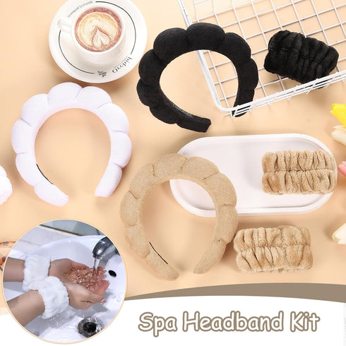 Skincare Headbands for Women, Headband for Washing Face 3 Pack Spa Headband and 6 Pack Wrist Washband Set Sponge Terry Cloth Headbands...