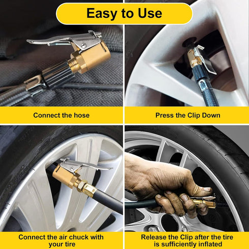 Toolwiz Pack of 4, 5/16 inch Air Chuck for Tires Inflation Brass Valve Attachment Lock On Automotive Repair Qucik Connect Car Compressed Tire Chuc...