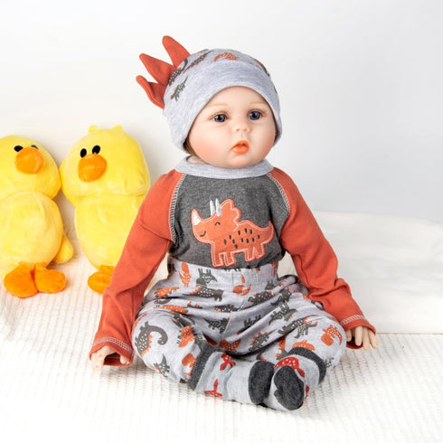 Reborn Baby Doll Clothes Accessories Little Rhinoceros Outfit 4pcs Set for 17-22 Inch Reborn Doll Newborn Girl&Boy...