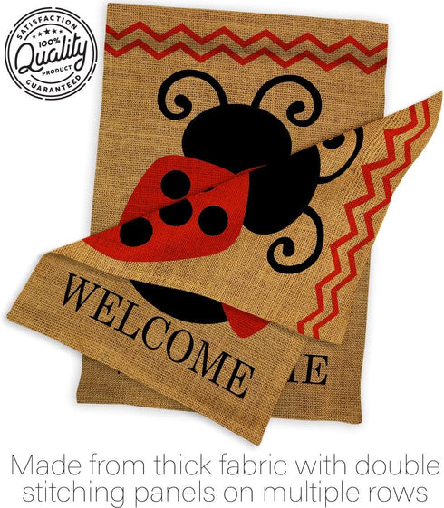 Welcome Ladybug Burlap Garden Flag - Friends Bugs & Frogs Butterfly Ladybugs Dragonfly Bee Springtime Insect Natural Wildlife - Yard Decorations H...