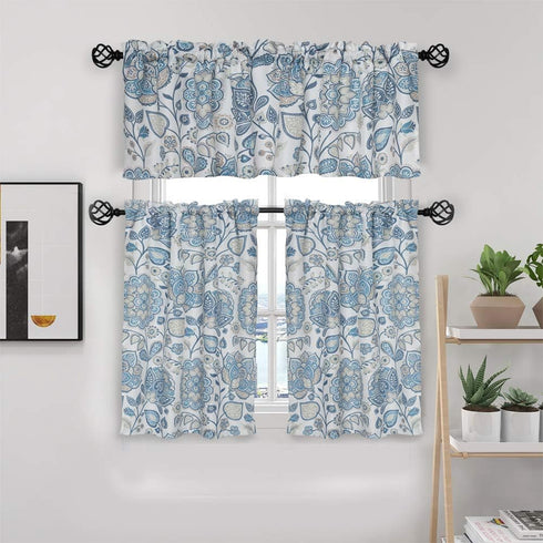 Kitchen Curtains 24 Inch Floral Tier Curtains Farmhouse Cafe Curtains Multicolor Floral Printed Small Window Curtains for Laundry Room Bathroom, R...