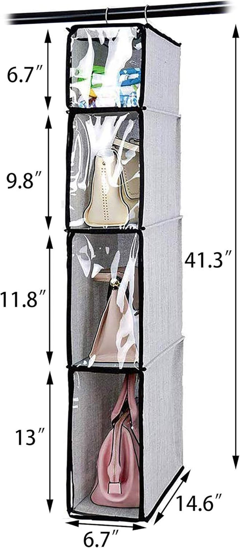 WOWCASE Hanging Handbag Organizer Breathable Cotton Linen Fabric Closet Purse Storage Bag with Clear Dust Proof Cover (Light Grey)...