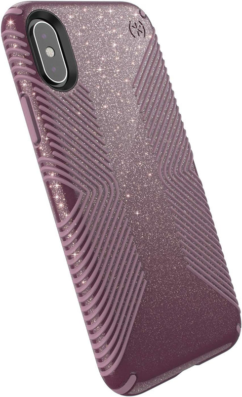 Speck Products Compatible Phone Case for Apple iPhone XS/iPhone X, PRESIDIO GRIP + GLITTER Case, Starlit Purple with Gold Glitter/Cattleya Pink...