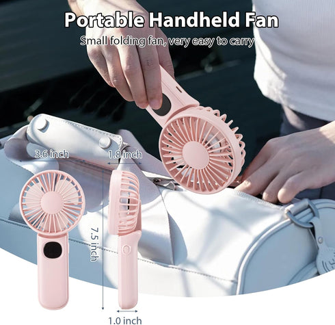 Mini Fan Handheld, Handheld/Neck/Desk 3 in 1 Rechargeable Small Portable Fan for Travel, 2400mAh Battery Operated Fan with LED Display, 180° Folda...