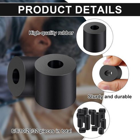 Rubber Spacer 1 Inch OD x 3/8 Inch ID x 1 Inch Thickness Rubber Bushing Round Thick Washers Spacers Anti Vibration Neoprene Rubber Cylinder with H...