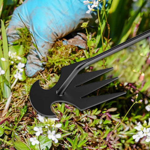 2PCS Weed Puller Tool, Weeding Artifact Uprooting Weeding Tool, Garden Planting Weed Pulling Tool with Handle 4 Teeth Manganese Steel for Vegetabl...