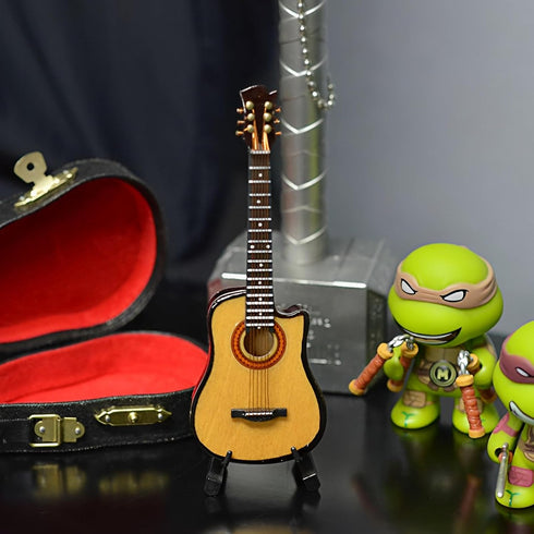 Miniature Guitar with Stand and Case, Mini 6 Strings Acoustic Cutaway Guitar Musical Instruments Miniature Guitar Model Home Decoration (Wood)...