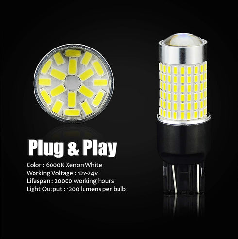 JDM ASTAR Extremely Bright 144-EX Chipsets 7440 7441 7443 7444 992 White LED Bulbs with Projector For Backup Reverse Lights...