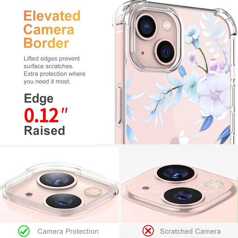 Compatible with iPhone 15 Case with Screen Protector, Flower Pattern Design, Floral Clear Women Phone Case Shockproof Protective Soft Bumper Cover...