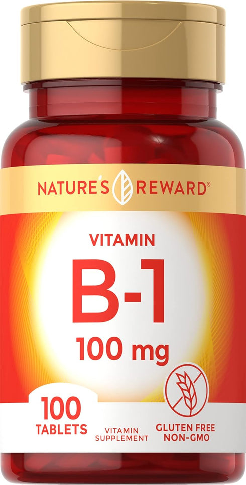 Nature's Reward Vitamin B1 100mg (Thiamine) - 100 Count - Vegetarian, Non-GMO & Gluten Free Supplement...