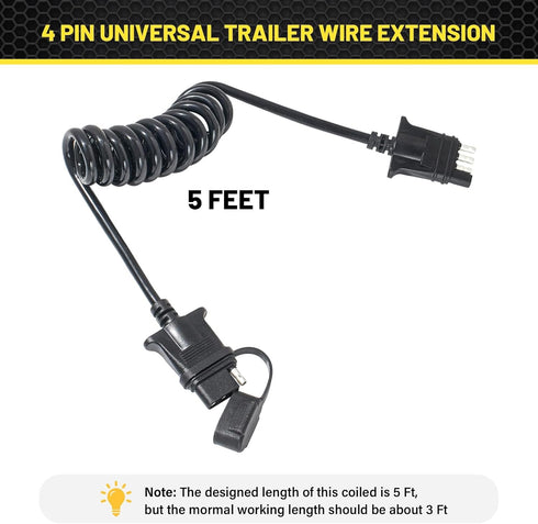 Oyviny 4 Way Flat Trailer Extension Coiled Cable 5 Feet 4 Pin Male and Female Wiring Harness 18AWG 60" Stretchable Coiled Extension Wiring Cable w...