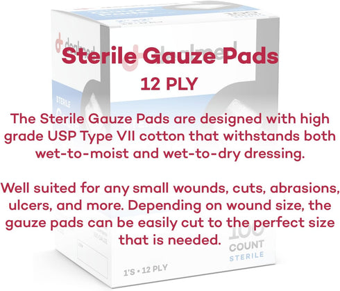 Dealmed 3’’ x 3’’ Sterile Gauze Pads (100 Count) Disposable and Individually Wrapped Medical Gauze Pads, Wound Care Product for First Aid Kit and ...