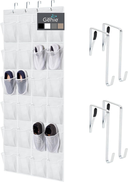 HOME GENIE 24 Pocket Strong Space Saving Over Door Shoe Organizer, Holds Up to 40 Pounds, Stay In Place Hooks Large Breathable Mesh Pocket Hanging...
