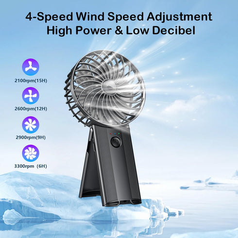 Portable Personal Handheld Rechargeable Fan: Mini Hand Held Fan 4 Speeds Cool Air Wind 6-15Hrs Work Adjustable Operated USB Recharge Battery Quiet...