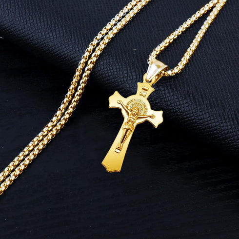 10Pcs Metal Saint Benedict Medals Cross Charm Rosary Center INRI Crucifix Pendant Beads DIY Catholic Jewelry Gifts Necklace Keychain for Men Women...
