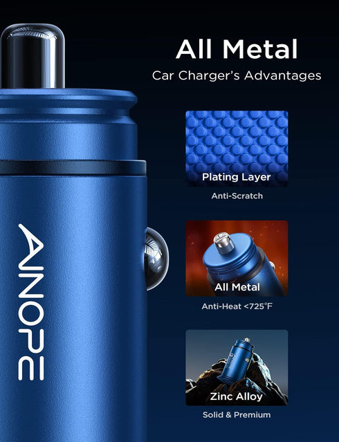 AINOPE 54W USB C Car Charger, Mini & Metal, Fast Charging, PD3.0 & QC3.0, Compatible with iPhone 13, 12, 11, Pro Max, XS, Samsung S22, Note20, iPa...