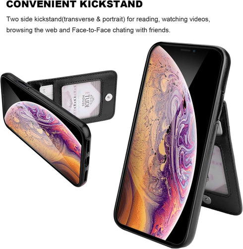 KIHUWEY Compatible with iPhone X/Xs Case Wallet with Credit Card Holder, Premium Leather Magnetic Clasp Kickstand Heavy Duty Protective Cover for ...