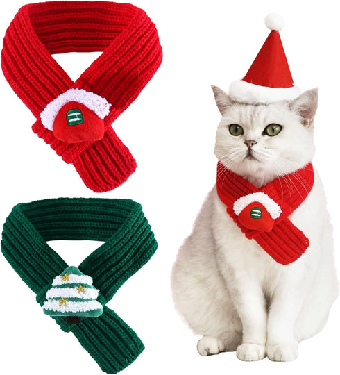 2 Pieces Christmas Pet Scarf Knitted Pet Collar Winter Cat Neck Warmer Solid Pet Scarf Puppy Cat Costume Accessories Mini Knitted Scarf for Small ...