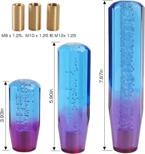 Crystal Shift Knob Universal Gear Shifter Stick Shift Knobs Transparent Bubble Purple Blue 10CM with Adapters...
