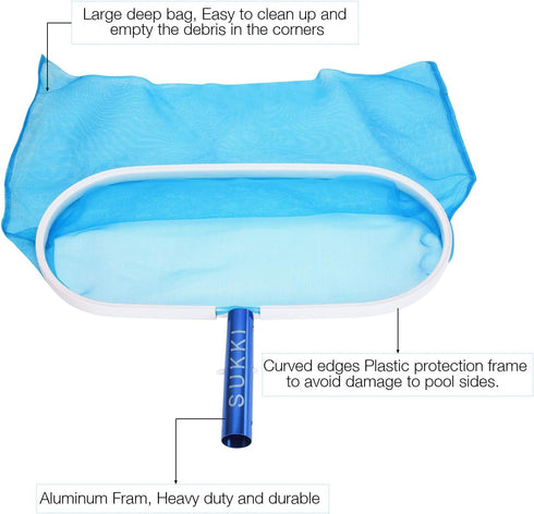 Pool Skimmer Net - Heavy Duty Pool Net Pool Skimmer Deep Bag Leaf Cleaning Pool Rake Fine Mesh Net, Aluminum Frame Skimmer for above Ground Pool...