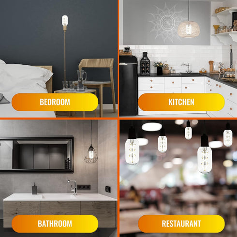 Fishbone LED Filament Vintage Edison Light Bulbs, T45/T14 E26 4W Antique Tubular Edison Bulbs 40 Watt Equal, 400LM 4000K Daylight White Spiral Ret...