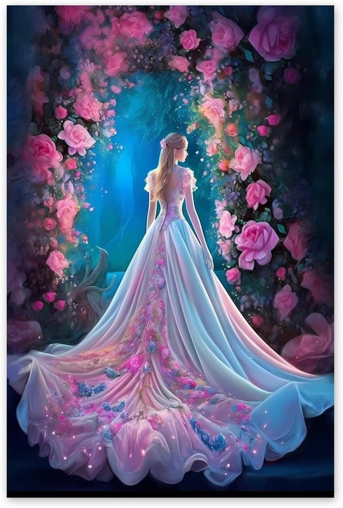 NSUAJOF 5D Fantasy Wedding Dress Diamond Painting Kits - Adult Beginner's DIY Full Round Diamond Crystal Wedding Dress Art Set, for Home Wall Deco...