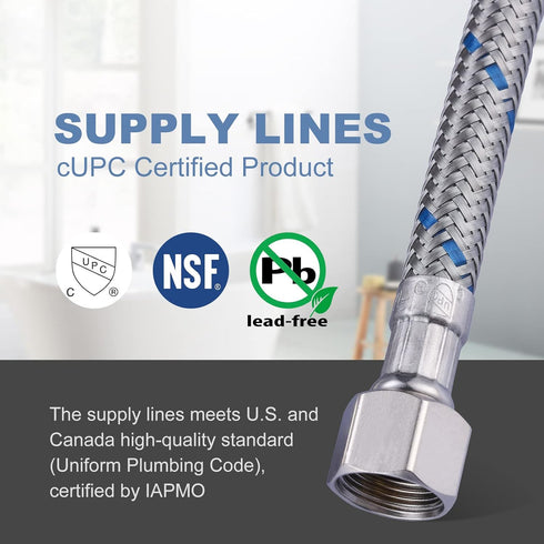 Faucet Supply Lines 3/8" to 3/8" Female Compression Thread 1 Pair, ARCORA 16“ Faucet Hose Connects Kitchen Bathroom Sink to Water Supply...