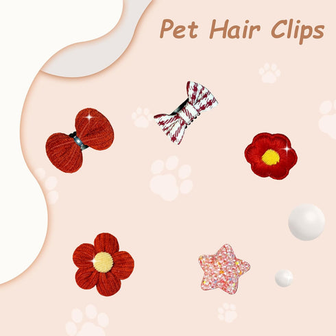 5PCS Dog Hair Clips for Small Dogs Hair Bows Handmade Yorkie Hair Accessories Star Heart Hair Pins Kitten Puppy Birthday Grooming Products (G01,Re...