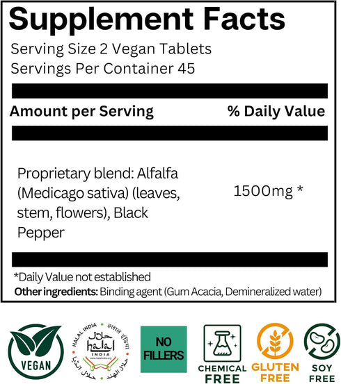 Alfalfa Plus, 1500 mg Per Serving, MD Formulated, Enhanced Bioavailability with Black Pepper, Superfood, Natural Chlorophyll Supplement, USDA Orga...