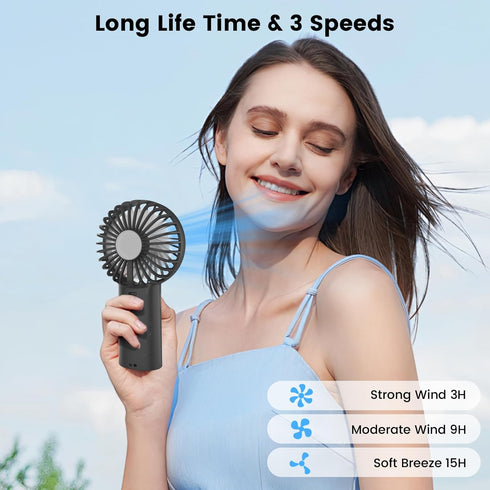 Portable Handheld Fan,3 Speeds Powerful Personal Fan with Flashlight, USB Rechargeable 2400mAh Battery Operated Fan for 3-15 hours, Mini Pocket Fa...