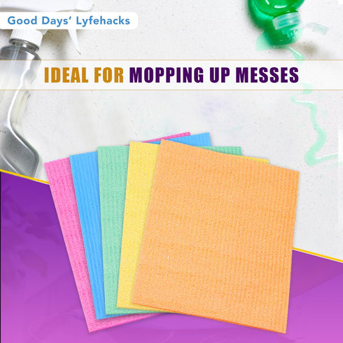 Good Days' Lyfehacks Kitchen Towels - 10 Pack Swedish Dish cloth for Kitchen: Highly Absorbent, Reusable Swedish Dish Cloths, Perfect for Cleaning...